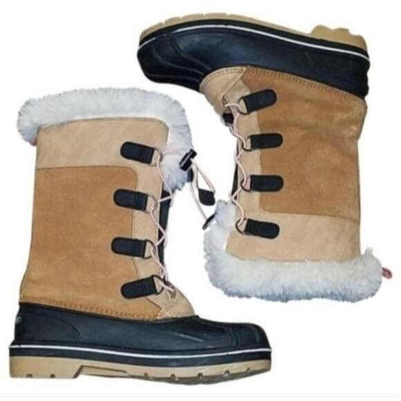 Cat & Jack Boots Leather Fur Winter SNOW Waterproof Kids YOUTH GIRLS Size 5 - Picture 11 of 11